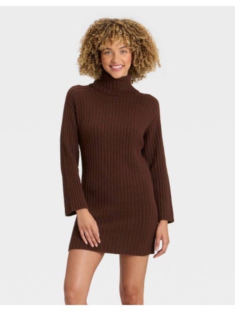 A New Day Women's Turtleneck Knit Sweater Mini Dress Long Sleeve Brown XL NWT